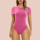 Short Sleeve Bodysuit Crew Neck Thong Body Shape