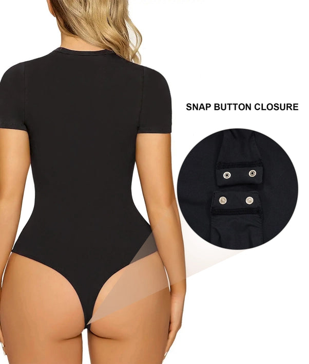 Short Sleeve Bodysuit Crew Neck Thong Body Shape