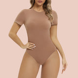 Short Sleeve Bodysuit Crew Neck Thong Body Shape